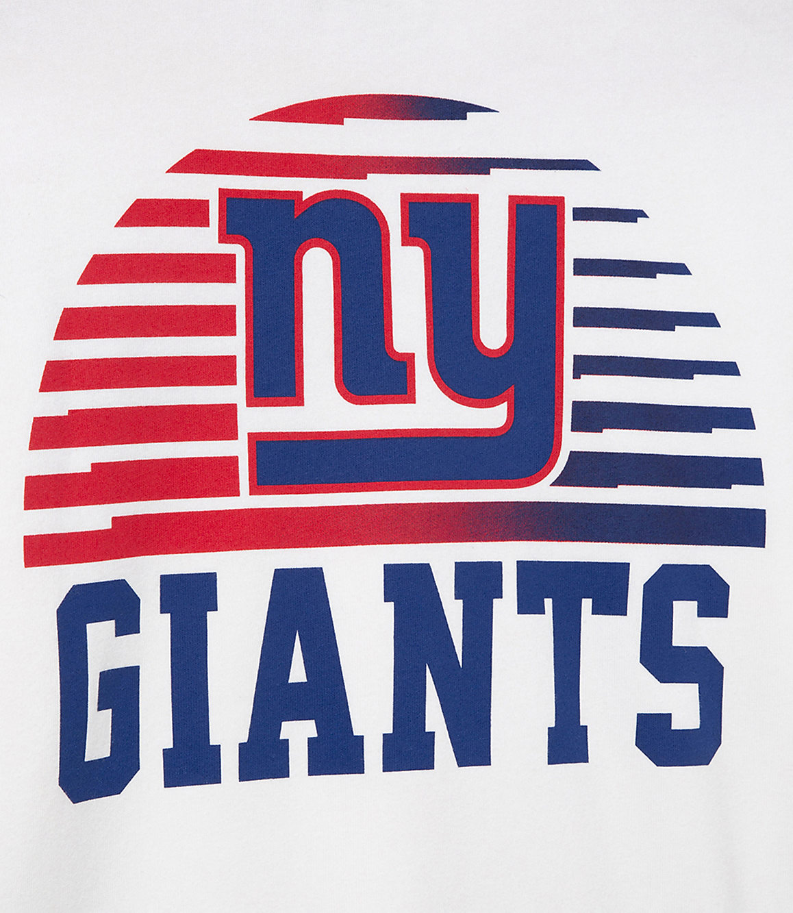 A white shirt features the "NY Giants" logo with a red and blue striped semi-circle in the background.