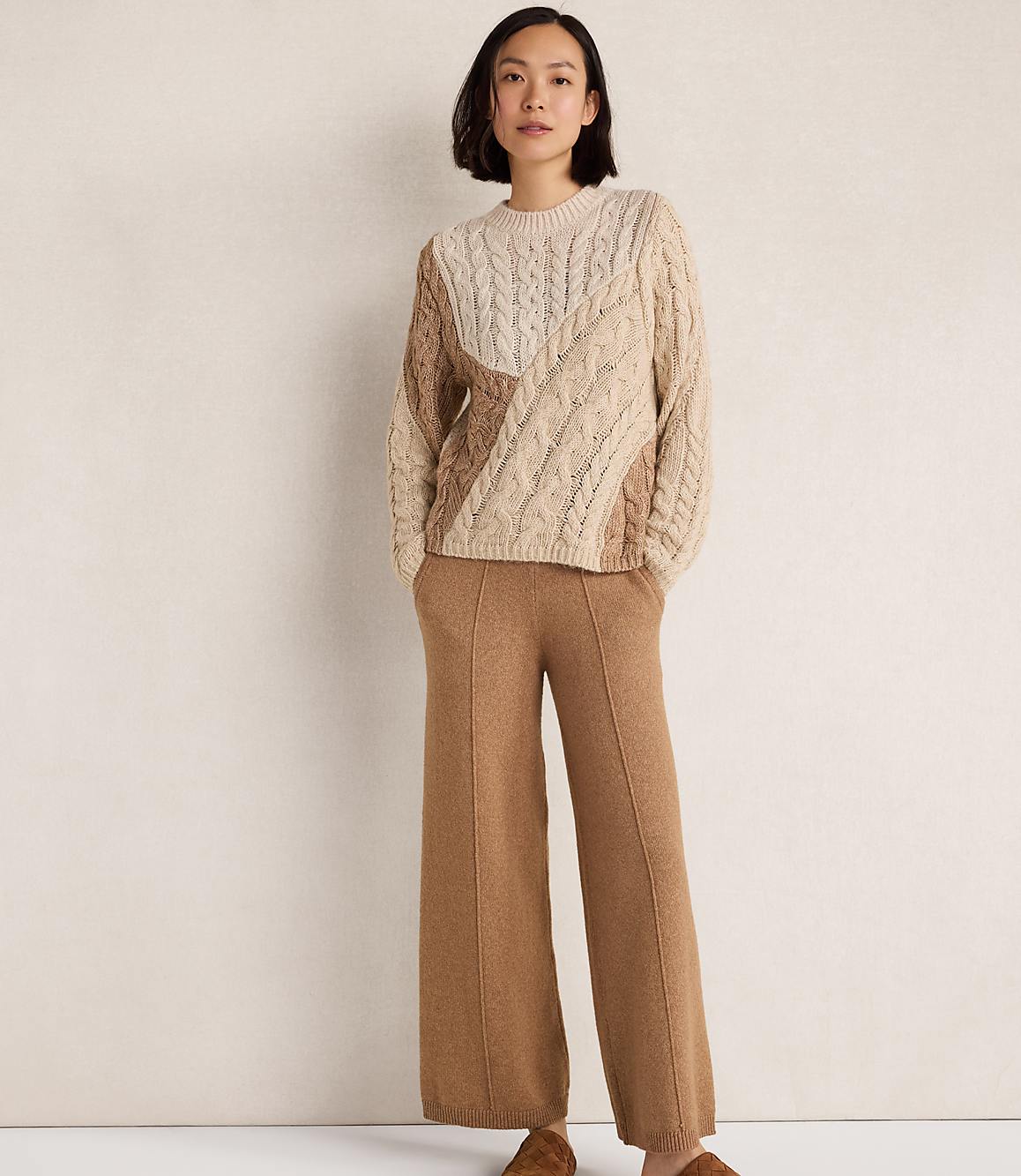 Haven Well Within  Cotton Blend Patchwork Cableknit Sweater