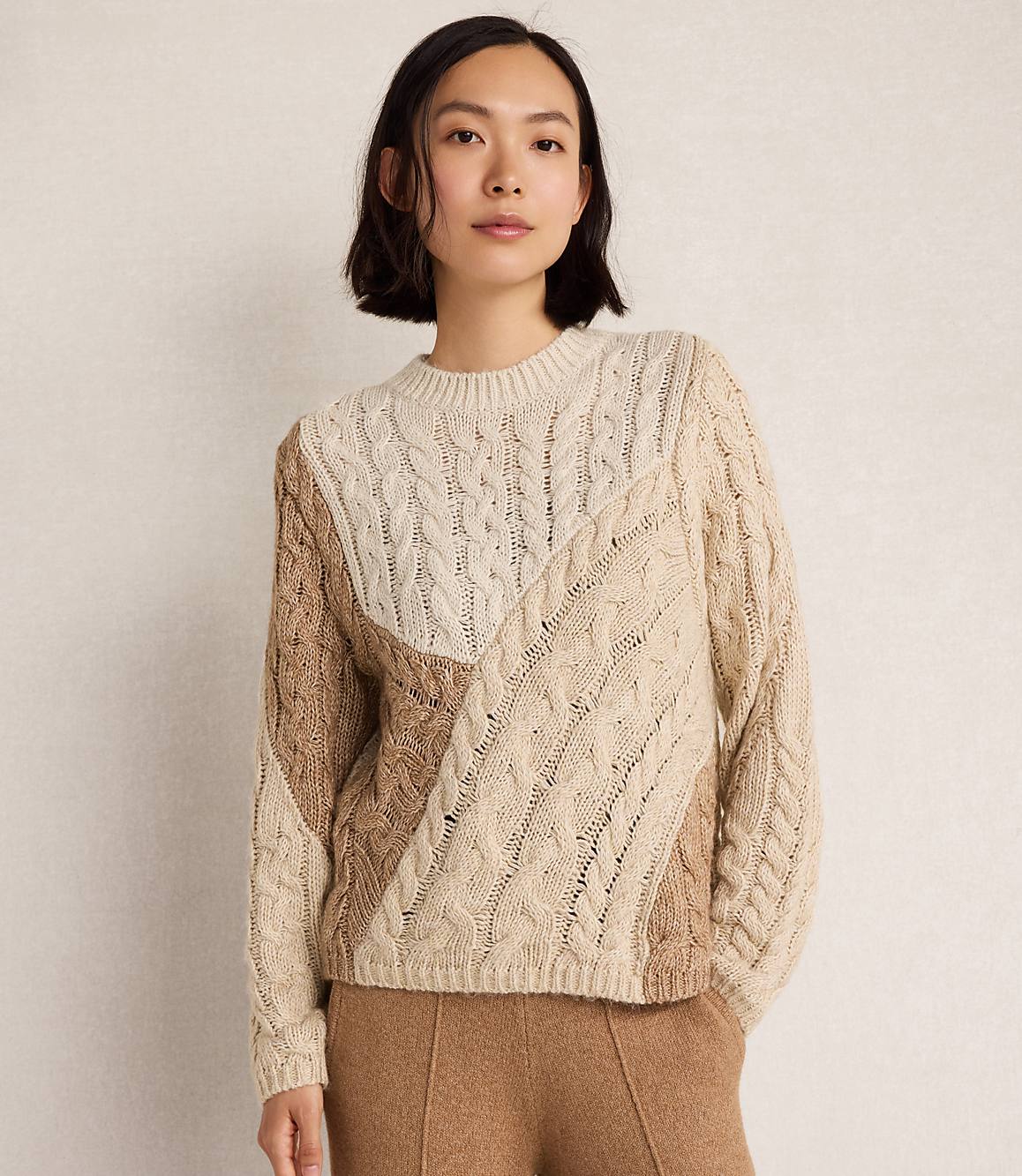 Haven Well Within  Cotton Blend Patchwork Cableknit Sweater
