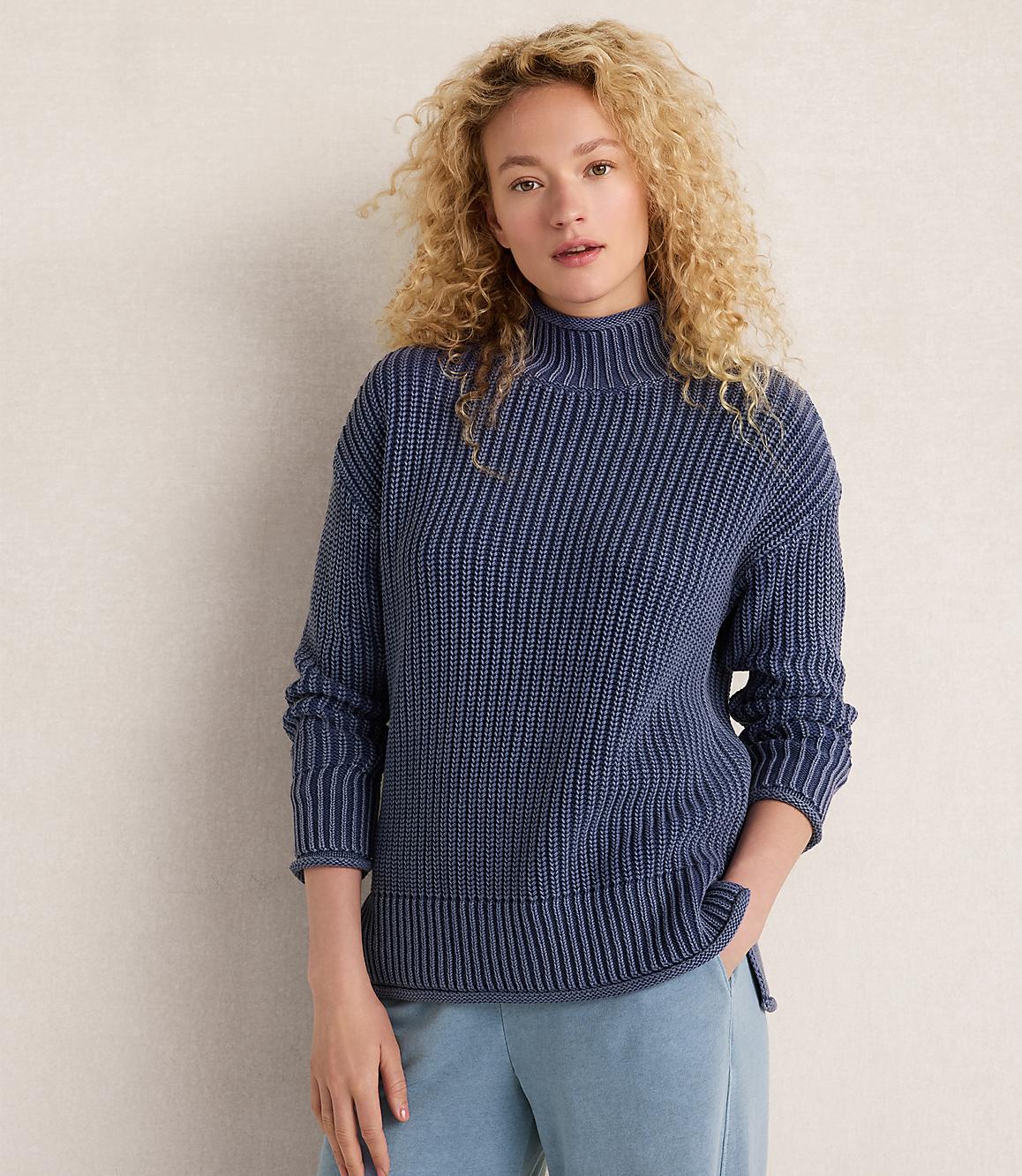 Haven Well Within Garment-Dyed Organic Cotton Shaker Stitch Roll Neck Sweater