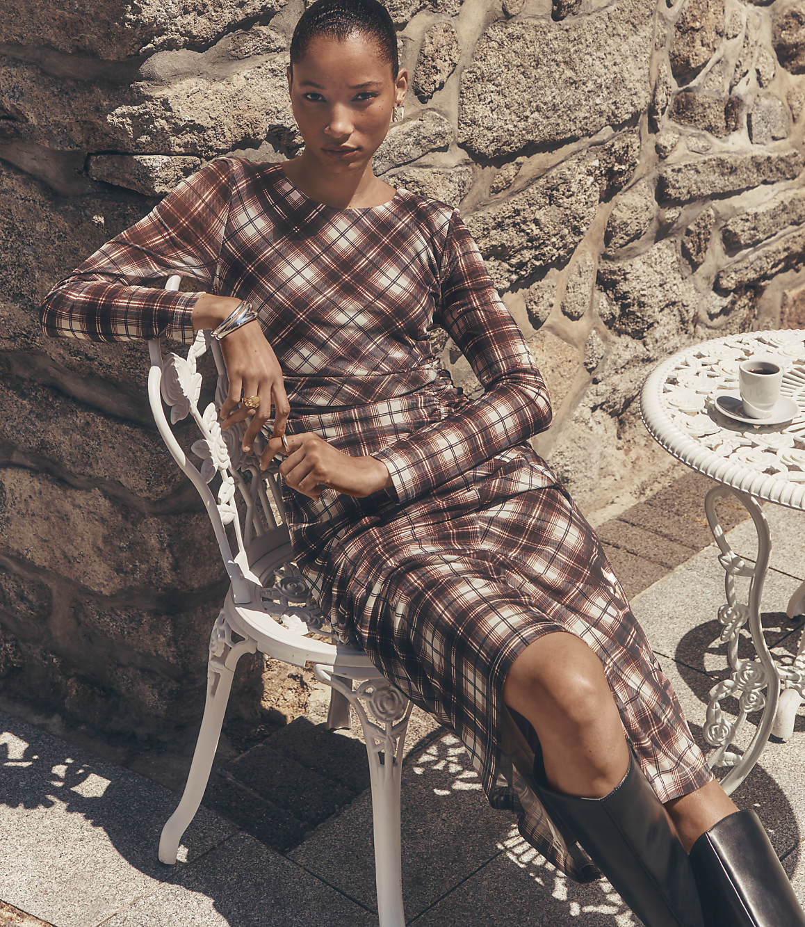 asymmetrical plaid dress Mesh Ruched Midi Color:BLUE Style it with boots ruched dress black and gold metallic