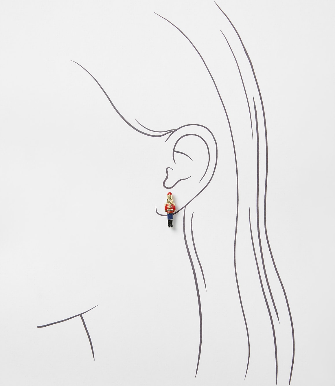 A small toy soldier stands in the foreground against a background of a minimalist line drawing of a woman's profile.