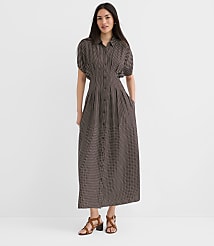 Pindot Pleated Midi Pocket Shirtdress carousel Product Image 2