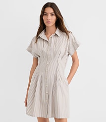 Striped Poplin Pleated Mini Pocket Shirtdress carousel Product Image 1