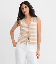 Striped V-Neck Cardigan Tank Top carousel Product Image 1