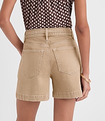 Belted Denim Utility Shorts in Washed Neutral carousel Product Image 2