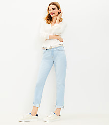 Destructed Girlfriend Jeans in Original Light Indigo Wash carousel Product Image 1