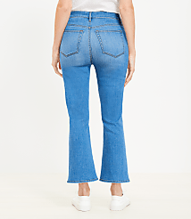 Curvy Button Front High Rise Kick Crop Jeans in Bright Mid Indigo Wash carousel Product Image 2