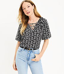 Petite Bloom Lace Up Ruffle Top carousel Product Image 1