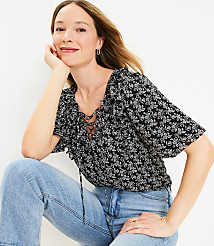 Petite Bloom Lace Up Ruffle Top carousel Product Image 2