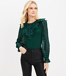 Shimmer Dotted Ruffle Yoke Mixed Media Top carousel Product Image 1