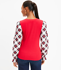 Plaid Henley Mixed Media Top carousel Product Image 3