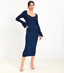 Petite Ribbed Trumpet Sleeve Midi Sweater Dress carousel Product Image 1
