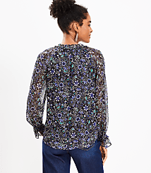 Shimmer Floral Ruffle Tie Neck Blouse carousel Product Image 3