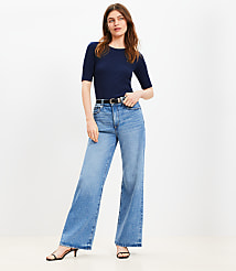 Petite High Rise Wide Leg Jeans in Bright Mid Indigo Wash carousel Product Image 1