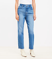 Curvy High Rise Straight Jeans in Vintage Mid Indigo Wash carousel Product Image 1