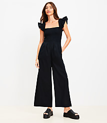 LOFT Beach Smocked Ruffle Strap Jumpsuit carousel Product Image 2