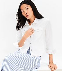 Petite Denim Trucker Jacket in White carousel Product Image 1