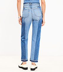 Striped Let Down Hem High Rise Straight Jeans in Original Mid Indigo Wash carousel Product Image 3