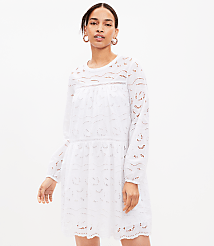 Eyelet Long Sleeve Swing Dress carousel Product Image 1