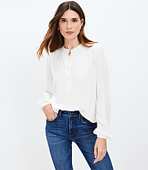 Petite Stand Collar Henley Blouse carousel Product Image 1