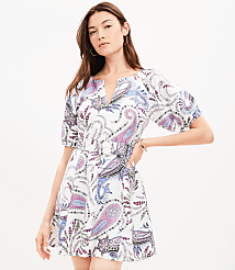 Paisley Linen Blend Belted Puff Sleeve Dress carousel Product Image 1