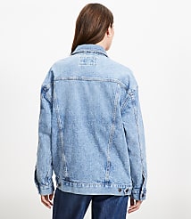 Oversized Denim Trucker Jacket in Light Wash Indigo carousel Product Image 3
