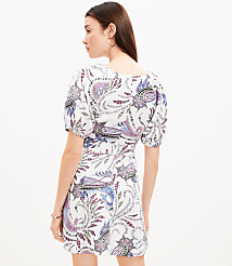 Paisley Linen Blend Belted Puff Sleeve Dress carousel Product Image 3