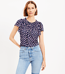 Floral Mixed Media Ruffle Top carousel Product Image 1