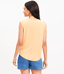 Twist Cuff Linen Blend Scoop Neck Tee carousel Product Image 3
