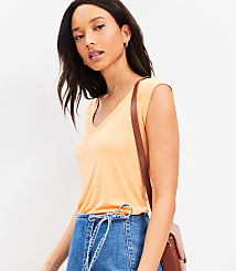Twist Cuff Linen Blend Scoop Neck Tee carousel Product Image 2