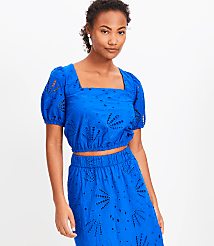 Petite Shell Eyelet Tie Back Square Neck Blouse carousel Product Image 1