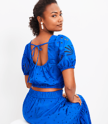 Petite Shell Eyelet Tie Back Square Neck Blouse carousel Product Image 2