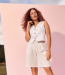 Pleated Bermuda Shorts in Poplin carousel Product Image 1