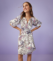 Paisley Linen Blend Belted Puff Sleeve Dress carousel Product Image 4
