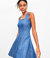 Chambray Seamed Mini Flare Dress carousel Product Image 2