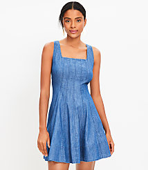 Chambray Seamed Mini Flare Dress carousel Product Image 1