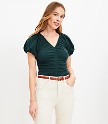 Seersucker Cinched Bubble Sleeve Top carousel Product Image 1