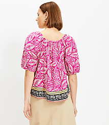 Palm Bubble Sleeve Square Neck Blouse carousel Product Image 3