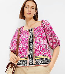 Palm Bubble Sleeve Square Neck Blouse carousel Product Image 1