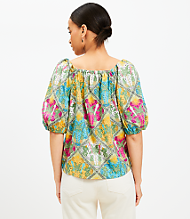 Palm Bubble Sleeve Square Neck Blouse carousel Product Image 3