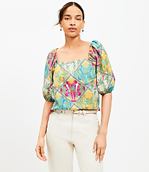 Palm Bubble Sleeve Square Neck Blouse carousel Product Image 1