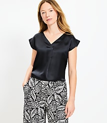 Satin Cap Sleeve V-Neck Top carousel Product Image 1