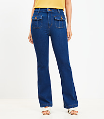 Curvy High Rise Patch Pocket Slim Flare Jeans in Dark Wash carousel Product Image 1