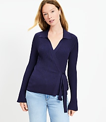 Ribbed Collared Wrap Sweater carousel Product Image 1