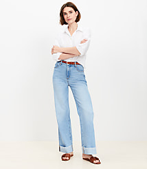 Flip Cuff High Rise Wide Leg Jeans in Light Wash carousel Product Image 1