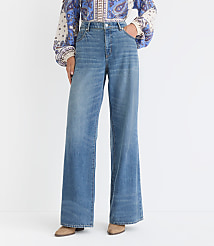 Petite Mid Rise Wide Leg Jeans in Classic Mid Wash carousel Product Image 2