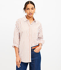 Petite Striped Cotton Everyday Oversized Pocket Shirt carousel Product Image 1