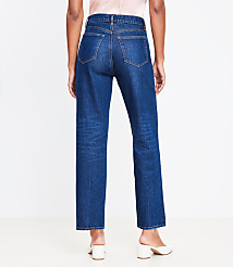 Pintucked High Rise Straight Jeans in Refined Dark Indigo Wash carousel Product Image 3