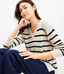 Striped Luxe Knit V-Neck Tunic Sweater carousel Product Image 2